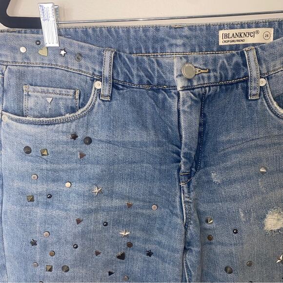 Blank NYC Embellished Studded Girlfriend Crop Light Wash Western Jeans Size 28 - Picture 5 of 10